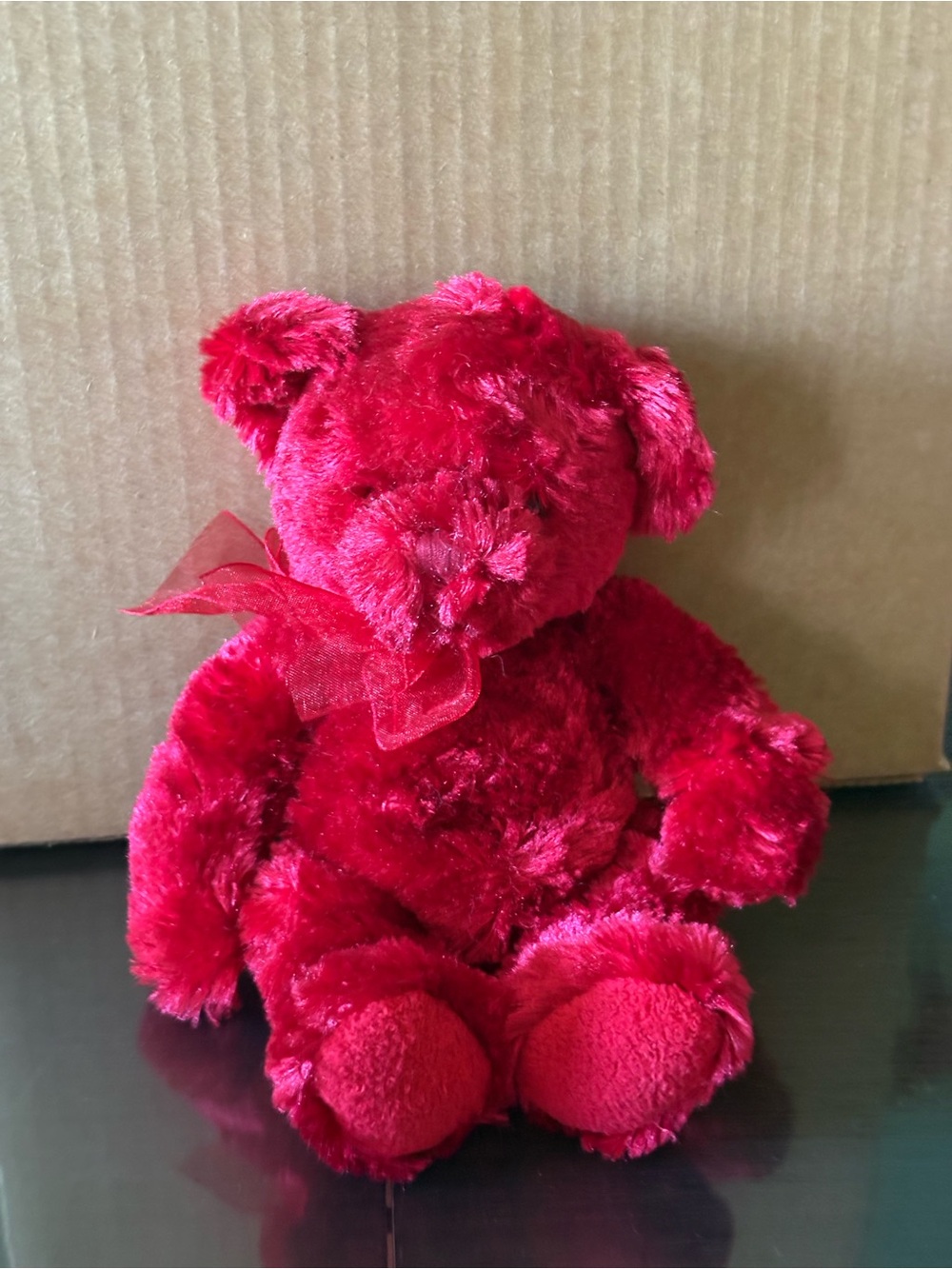 Ross Bright Red Plush Teddy Bear with Sheer Ribbon